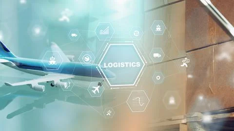Logistics management processes with air transportation and cargo handling in Stock Photos