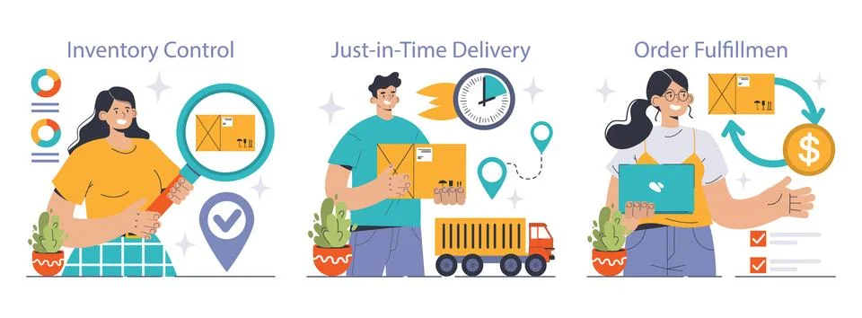 Logistics management set. Flat vector illustration Illustrazione stock