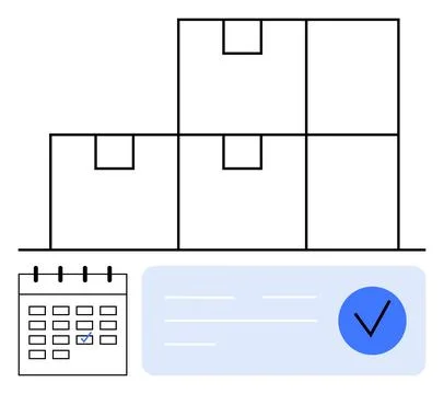 Logistics Management with Stacked Boxes, Calendar, and Checkmark for Task C.. イラスト素材