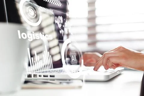 Logistics management with technology and data analysis in an office setting Stock Photos