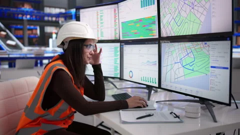 Logistics Manager Monitors Warehouse Packages On Computer, Looking Tired Stock Footage 339904329