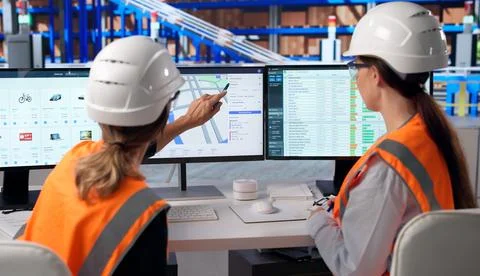 Logistics Manager Uses Computer Software To Optimize Delivery Routes Efficien Stock Photos