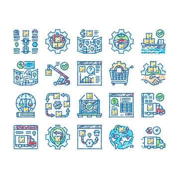 Logistics manager warehouse icons hand drawn Stock Illustration