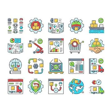Logistics manager warehouse icons set vector Stockillustratie