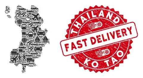Logistics Mosaic Ko Tao Map with Scratched Fast Delivery Watermark Stockillustratie