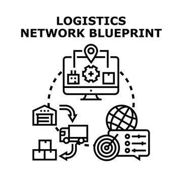 Logistics network blueprint planning global supply chain Stock Illustration