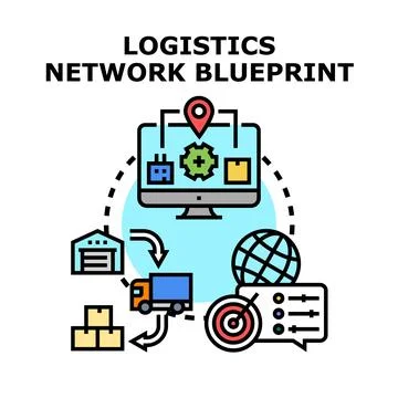 Logistics network blueprint planning global supply chain Stock Illustration