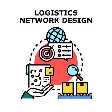 Logistics network design concept creating global supply chain solutions Stock Illustration