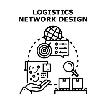 Logistics network design concept creating global supply chain solutions Stock Illustration