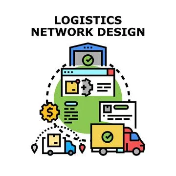 Logistics network design illustrating connected supply chain management 库存插图