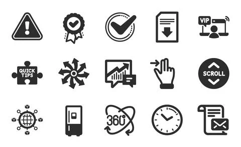 Logistics network, Full rotation and Quick tips icons set. Accounting Illustrazione stock