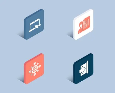 Logistics network, Portable computer and Job interview icons. Exit sign. Stock Illustration