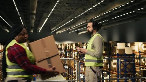 Logistics operator, assisting customers, order fulfillment, delivery tracking Stock Photos