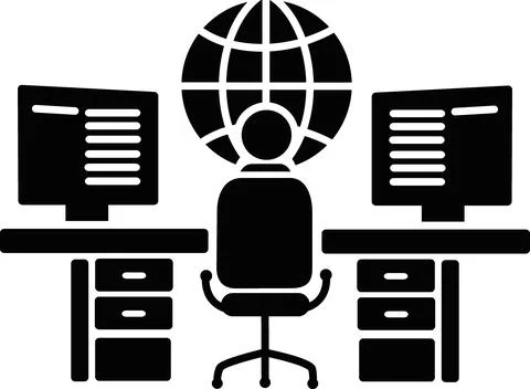 Logistics operator workstation with multiple display monitors イラスト素材