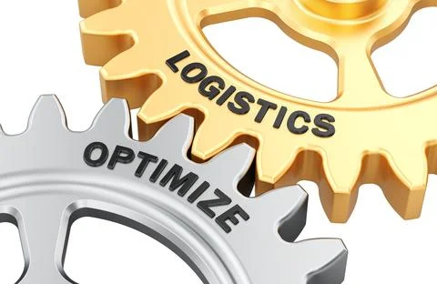 Logistics Optimization concept with interlocking gears. 3D rendering Stock Illustration