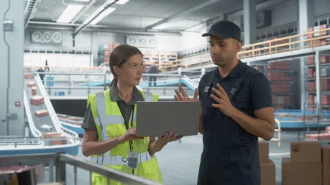 Logistics Packages Sorting Warehouse Two Workers Stock Footage 251707683