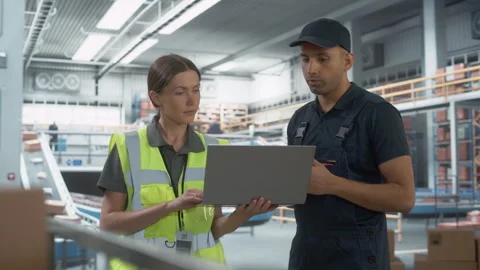 Logistics Packages Sorting Warehouse Two Workers Stock Footage 251707739