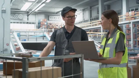 Logistics Packages Sorting Warehouse Two Workers Stock Footage 251707980