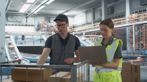 Logistics Packages Sorting Warehouse Two Workers Stock Footage 251708128