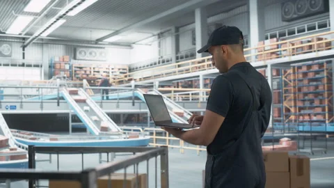 Logistics Packages Sorting Warehouse Worker Laptop Stock Footage 251707591