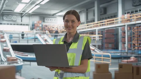 Logistics Packages Sorting Warehouse Worker Laptop Stock Footage 251707830