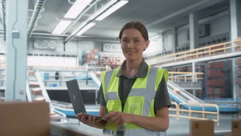 Logistics Packages Sorting Warehouse Worker Laptop Stock Footage 251707912