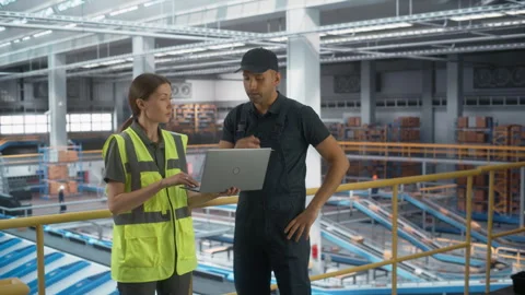 Logistics Packages Sorting Warehouse Workers Talk Stock Footage 251706440