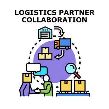 Logistics partner collaboration delivering goods transportation management Stock Illustration