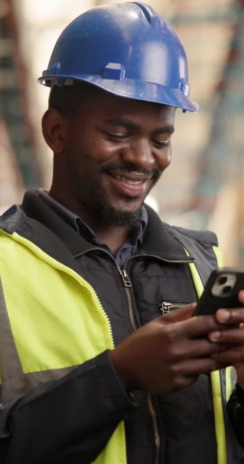 Logistics, phone and typing with black man in warehouse for inspection checklist Stock Footage 340962415