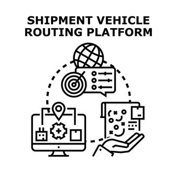 Logistics platform optimizing global shipment vehicle routing Illustrazione stock