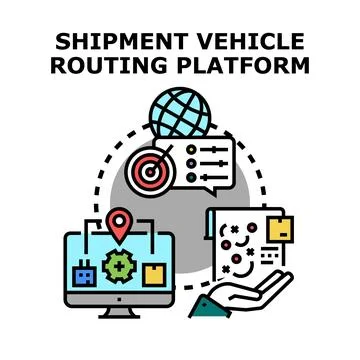 Logistics platform optimizing global shipment vehicle routing Stock Illustration