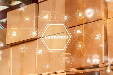 Logistics process involving cargo boxes at a warehouse location in the daytime Stock Photos