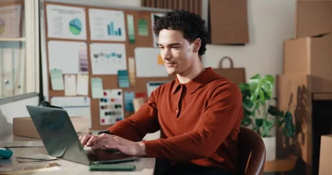 Logistics, review or man in office with laptop, shipment track or sales Stock Footage 346213564