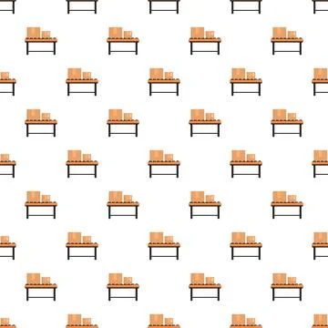Logistics seamless pattern featuring cardboard boxes on conveyor belt Stock Illustration