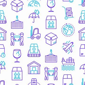 Logistics seamless pattern with thin line icons: forklift loader Illustrazione stock
