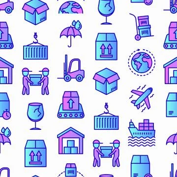 Logistics seamless pattern with thin line icons: forklift loader Stock Illustration