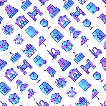 Logistics seamless pattern with thin line icons Stock Illustration