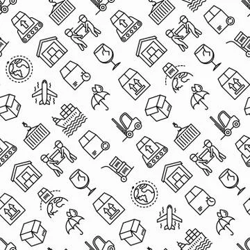Logistics seamless pattern with thin line icons Stock Illustration