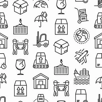 Logistics seamless pattern with thin line icons Stock Illustration