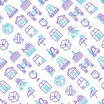 Logistics seamless pattern with thin line icons Stock Illustration