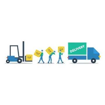 Logistics services, warehouse workers with boxes Stock Illustration