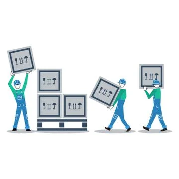 Logistics services, warehouse workers with boxes Stock Illustration
