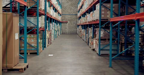 Logistics, shipping and shelf with box in warehouse for supply chain, ecommerce Stock Footage 335938302