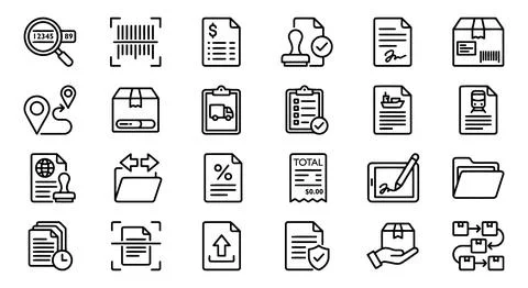 Logistics Shipping Documentation Line Icon Set for Delivery and Inventory M.. Illustration