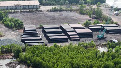 A logistics storage area for construction or infrastructure project materia.. Stock Footage 345382956
