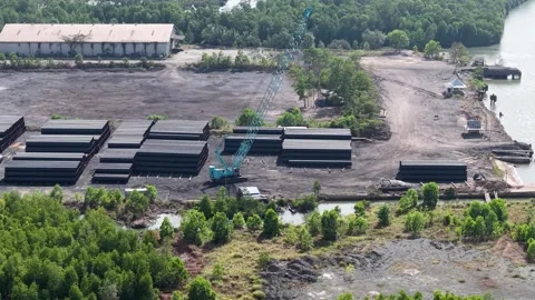 A logistics storage area for construction or infrastructure project materia.. Stock Footage 345383113