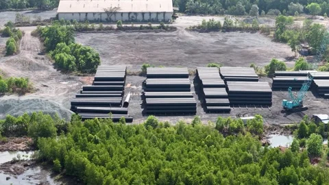 A logistics storage area for construction or infrastructure project materia.. Stock Footage 345383116
