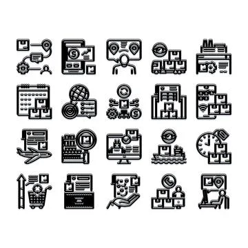 Logistics supply chain distribution technology outline icons set Illustrazione stock