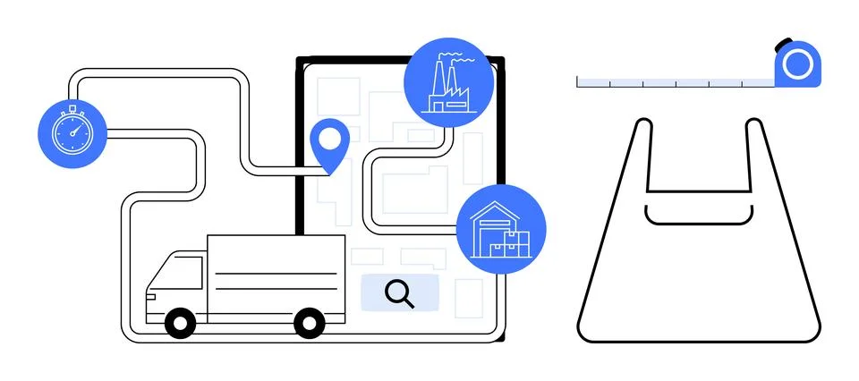 Logistics, supply chain optimization, delivery service, route planning, shipm Stock Illustration