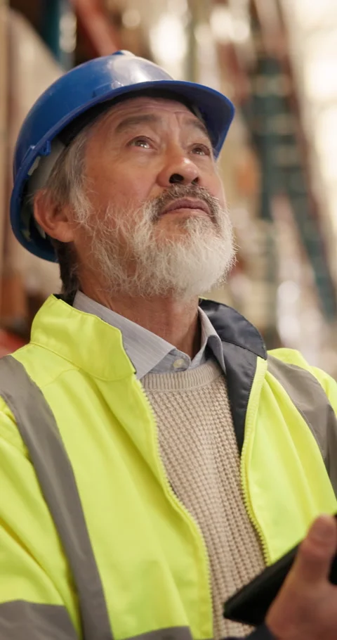 Logistics, tablet and check with asian man in warehouse for inspection checklist Stock Footage 340969963